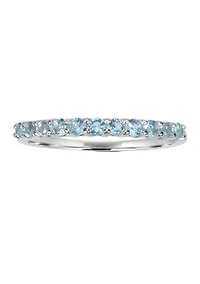 Fine Silver Plated Aqua Cubic Zirconia Pavé Ring
