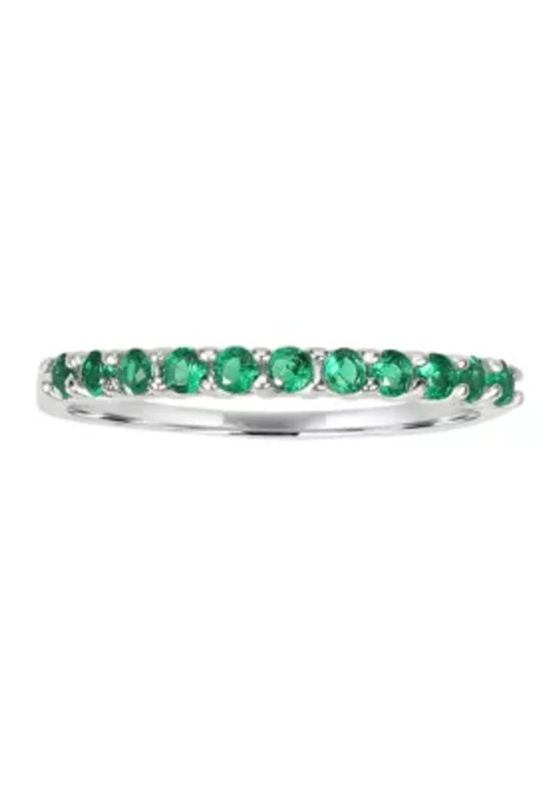 Fine Silver Plated Green Cubic Zirconia Pavé Ring