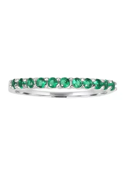 Fine Silver Plated Green Cubic Zirconia Pavé Ring