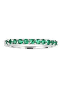 Fine Silver Plated Green Cubic Zirconia Pavé Ring