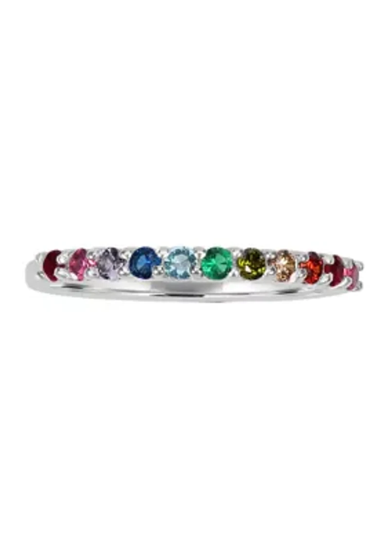 Fine Silver Plated Multi Color Cubic Zirconia Pavé Ring
