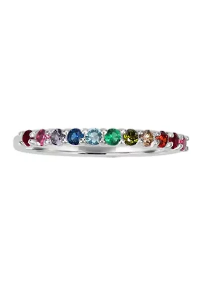 Fine Silver Plated Multi Color Cubic Zirconia Pavé Ring