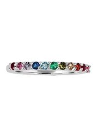 Fine Silver Plated Multi Color Cubic Zirconia Pavé Ring