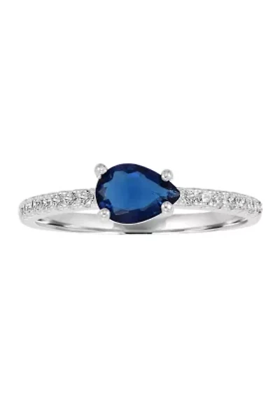 Sterling Silver Pear Shaped Blue Sapphire Cubic Zirconia and White Ring