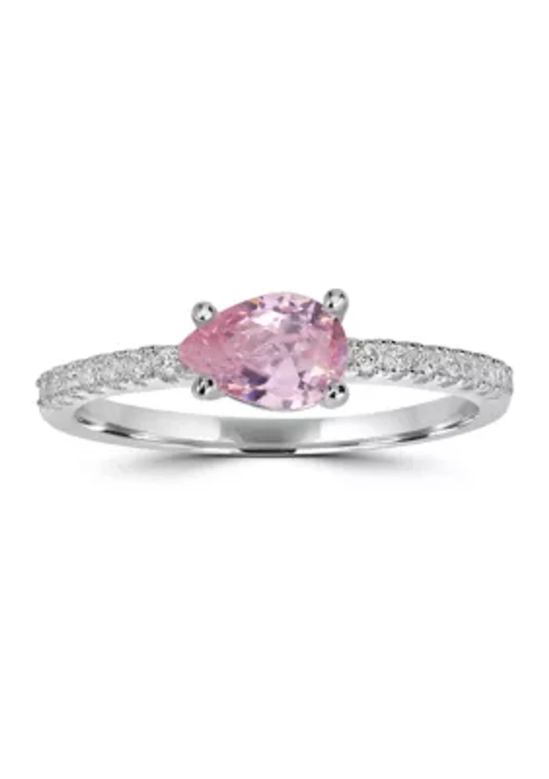 Sterling Silver Pear-Shaped Pink Cubic Zirconia and White Ring