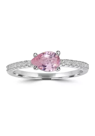 Sterling Silver Pear-Shaped Pink Cubic Zirconia and White Ring