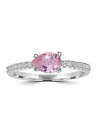 Sterling Silver Pear-Shaped Pink Cubic Zirconia and White Ring