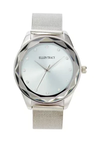 Women's Silver Tone Faceted Bezel Mesh Watch