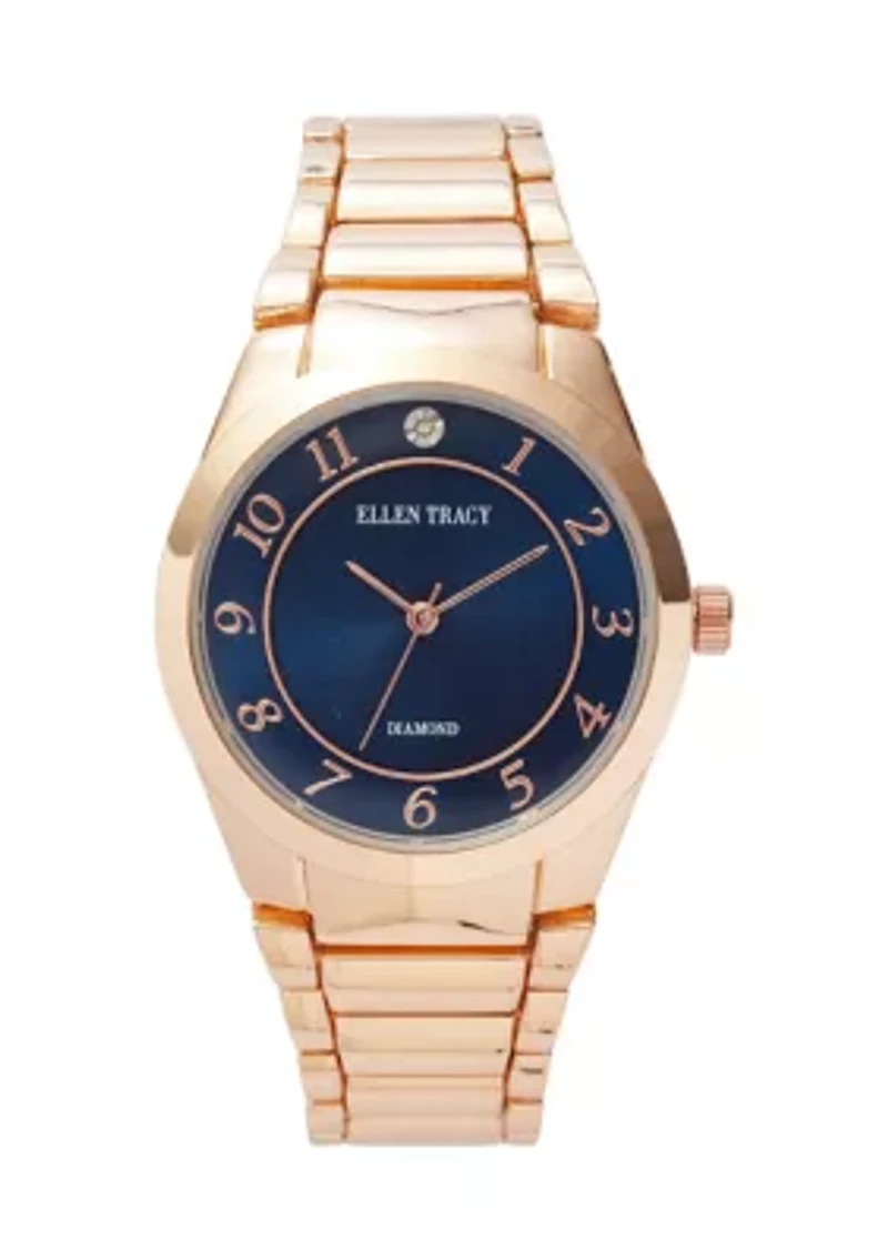 Women's Rose Gold Tone Navy Diamond Dial Bracelet Watch 