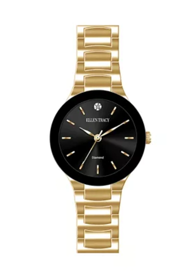 Gold Tone Black Bezel Bracelet Watch