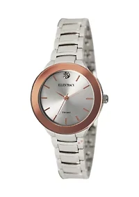 Silver Tone Rose Bezel Genuine Diamond Dial Bracelet Watch 