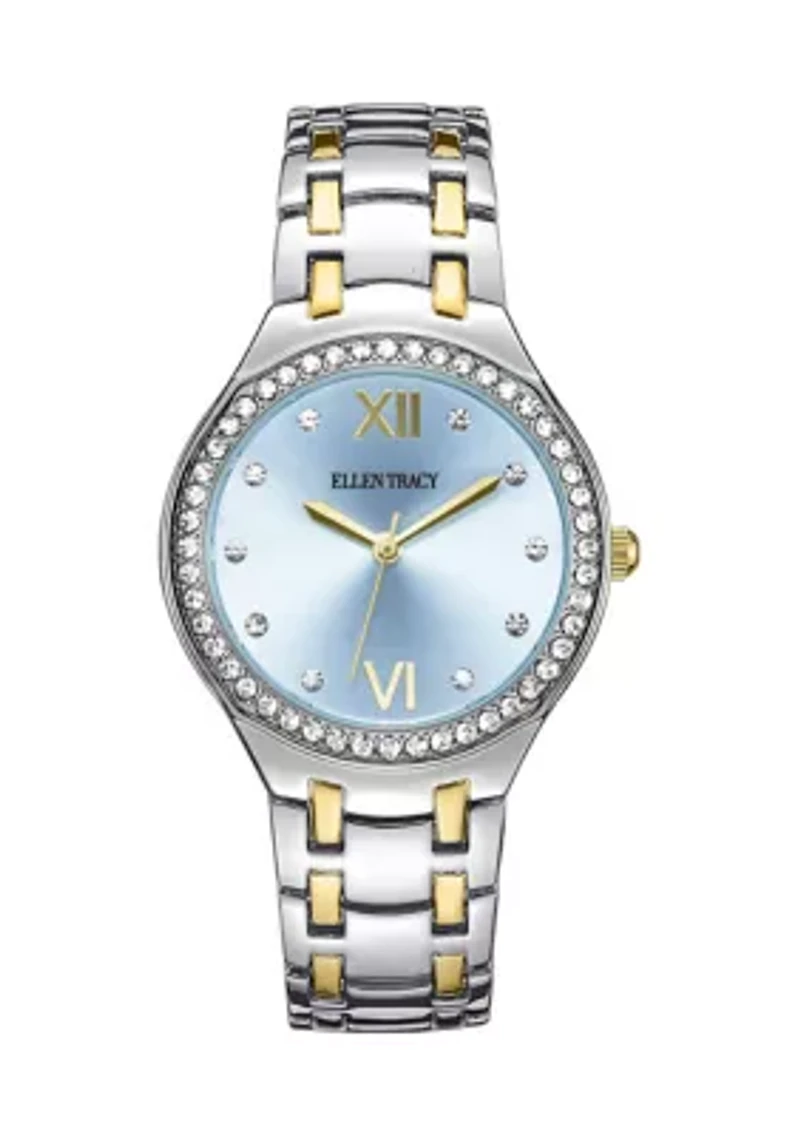 Two Tone Blue Dial Crystal Watch