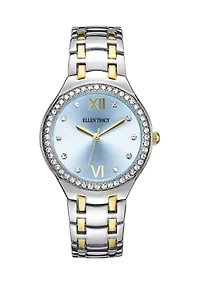 Two Tone Blue Dial Crystal Watch