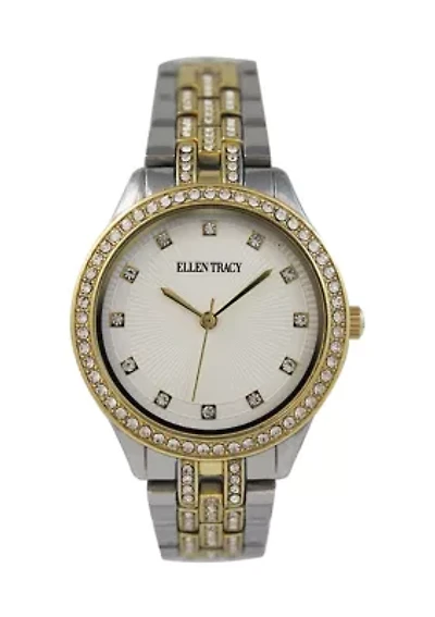 Two Tone Gold Crystal Accent Bracelet Watch 