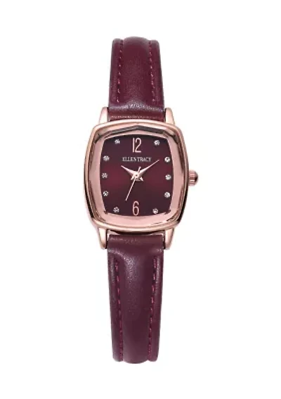 Rose Gold Burgundy Leather Strap Watch