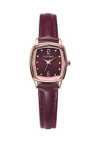 Rose Gold Burgundy Leather Strap Watch
