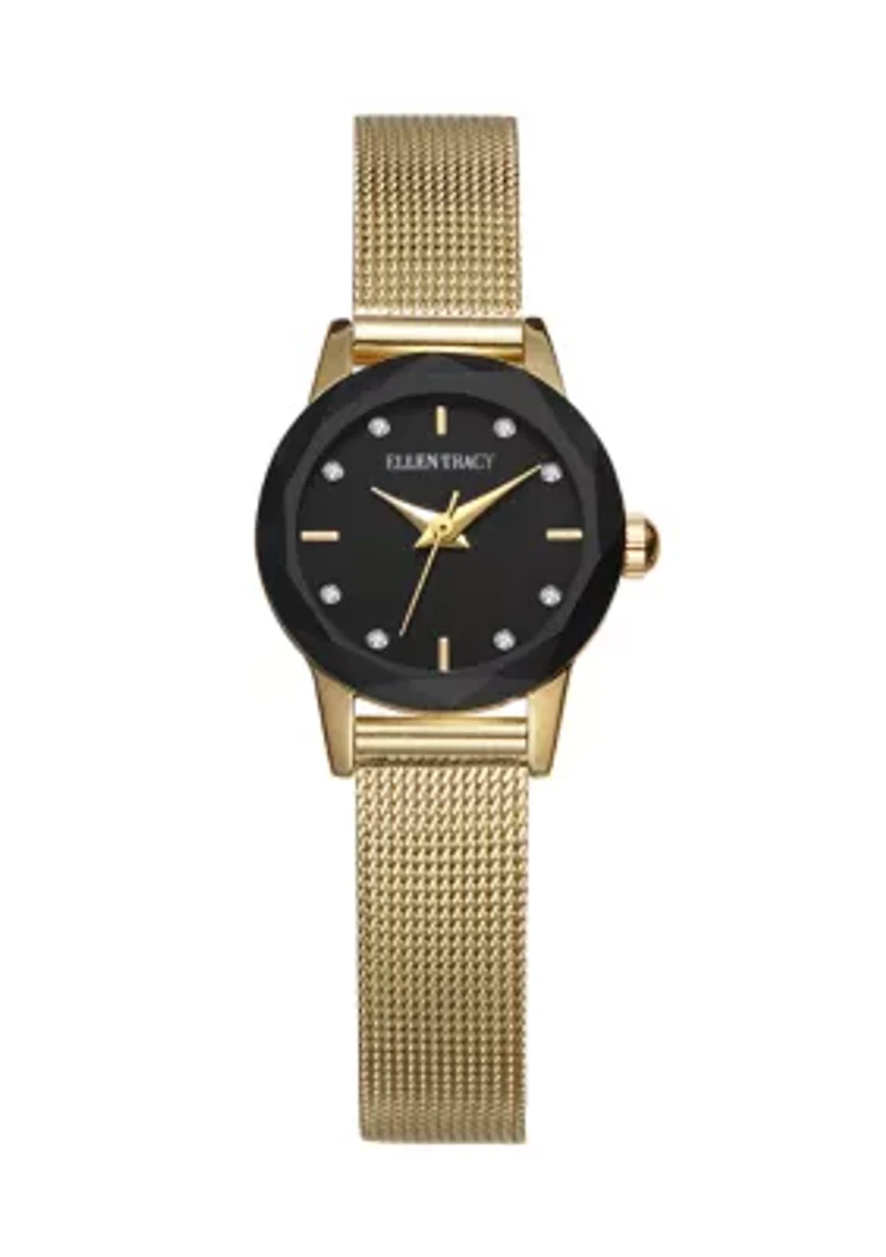 Gold Tone Faceted Bezel Mini Mesh Watch