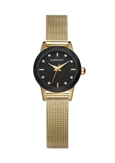 Gold Tone Faceted Bezel Mini Mesh Watch