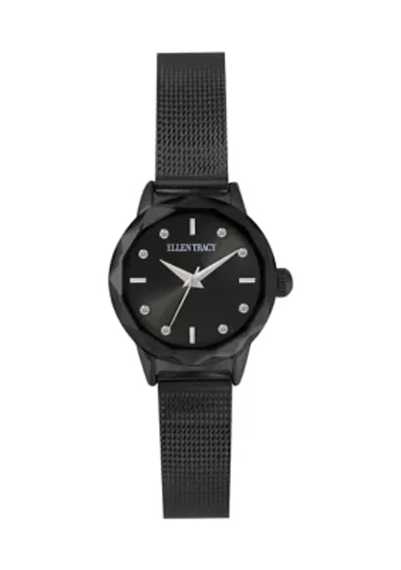 Gunmetal Tone Faceted Bezel Mini Adjustable Mesh Watch