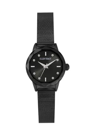Gunmetal Tone Faceted Bezel Mini Adjustable Mesh Watch 