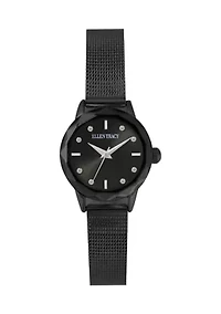 Gunmetal Tone Faceted Bezel Mini Adjustable Mesh Watch 