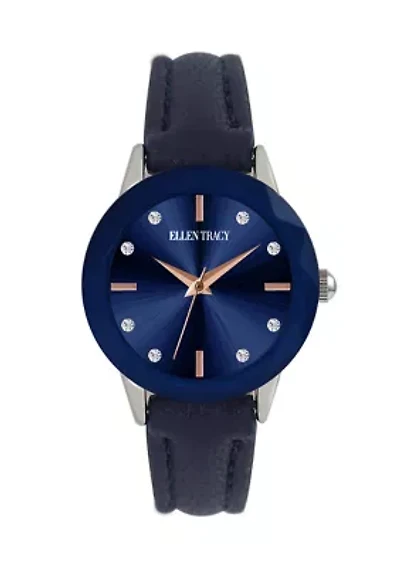 Silver Tone Faceted Bezel Strap Watch