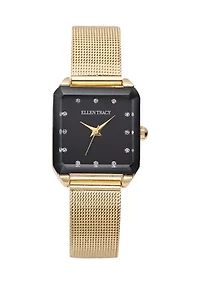 Gold Tone Black Dial Mesh Strap Watch