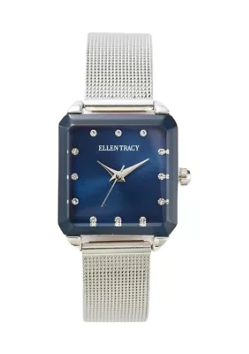 Women's Silver Tone Faceted Bezel Watch