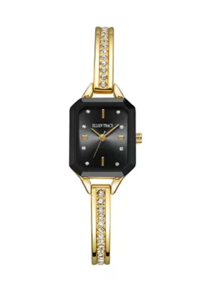 Gold Tone Faceted Rectangular Case Adjustable Bangle Watch