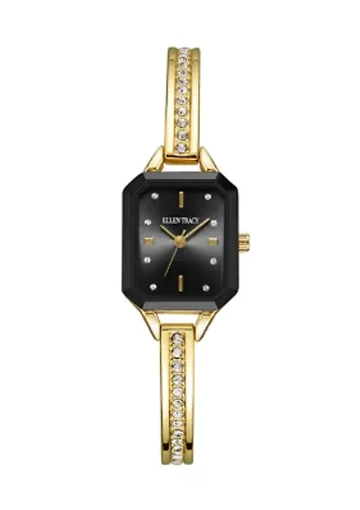 Gold Tone Faceted Rectangular Case Adjustable Bangle Watch