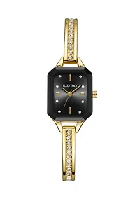 Gold Tone Faceted Rectangular Case Adjustable Bangle Watch