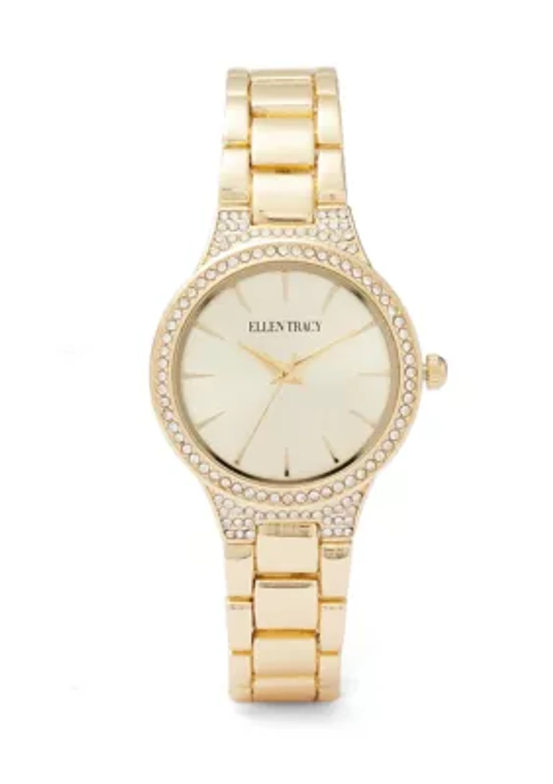 Gold Tone Faceted Bezel Watch