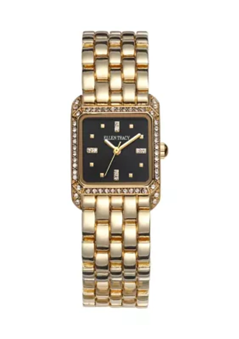 Gold Tone 23 Millimeter Crystal Square Mini Bracelet Watch