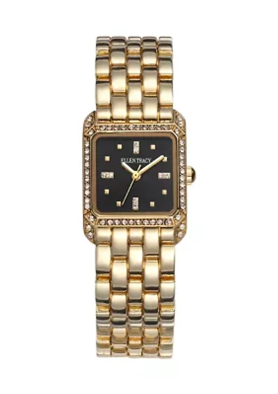 Gold Tone 23 Millimeter Crystal Square Mini Bracelet Watch