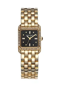 Gold Tone 23 Millimeter Crystal Square Mini Bracelet Watch