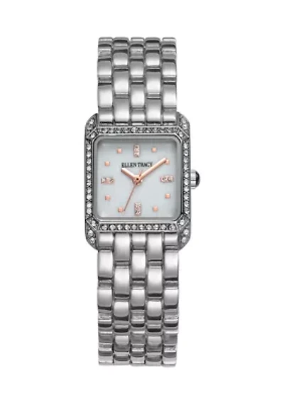 Silver Tone Mother of Pearl Square Mini Bracelet Watch