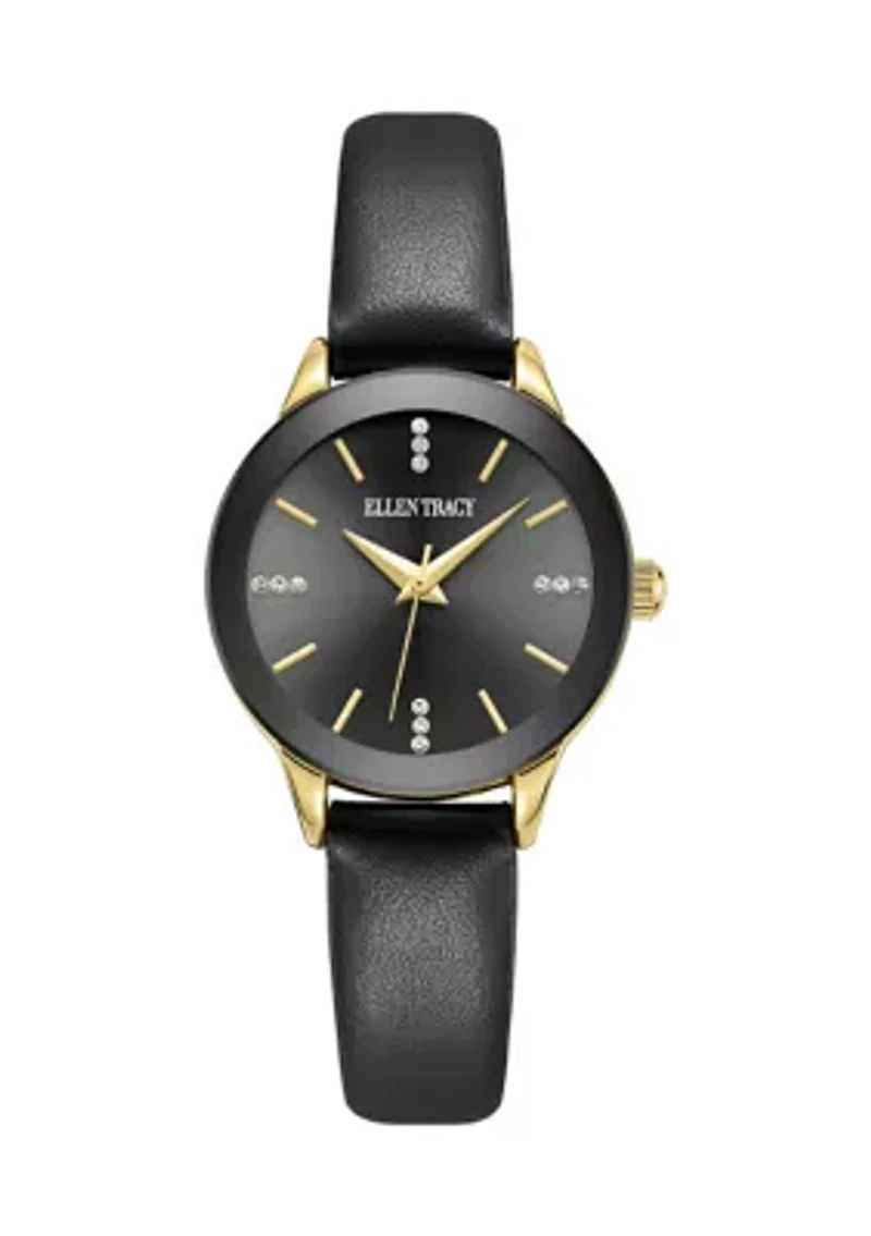 Bezel Face Leather Strap Watch