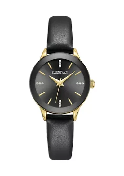 Bezel Face Leather Strap Watch