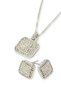 Womens Crystal Pave Necklace Button Earrings And Watch Set