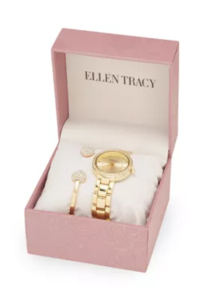 Gold Tone Watch and Heart Cuff Bracelet Set