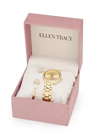 Gold Tone Watch and Heart Cuff Bracelet Set