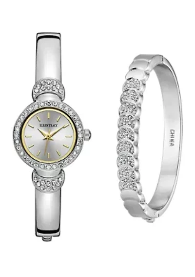 Silver Tone Mini Bangle Bracelet Watch Set
