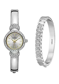Silver Tone Mini Bangle Bracelet Watch Set