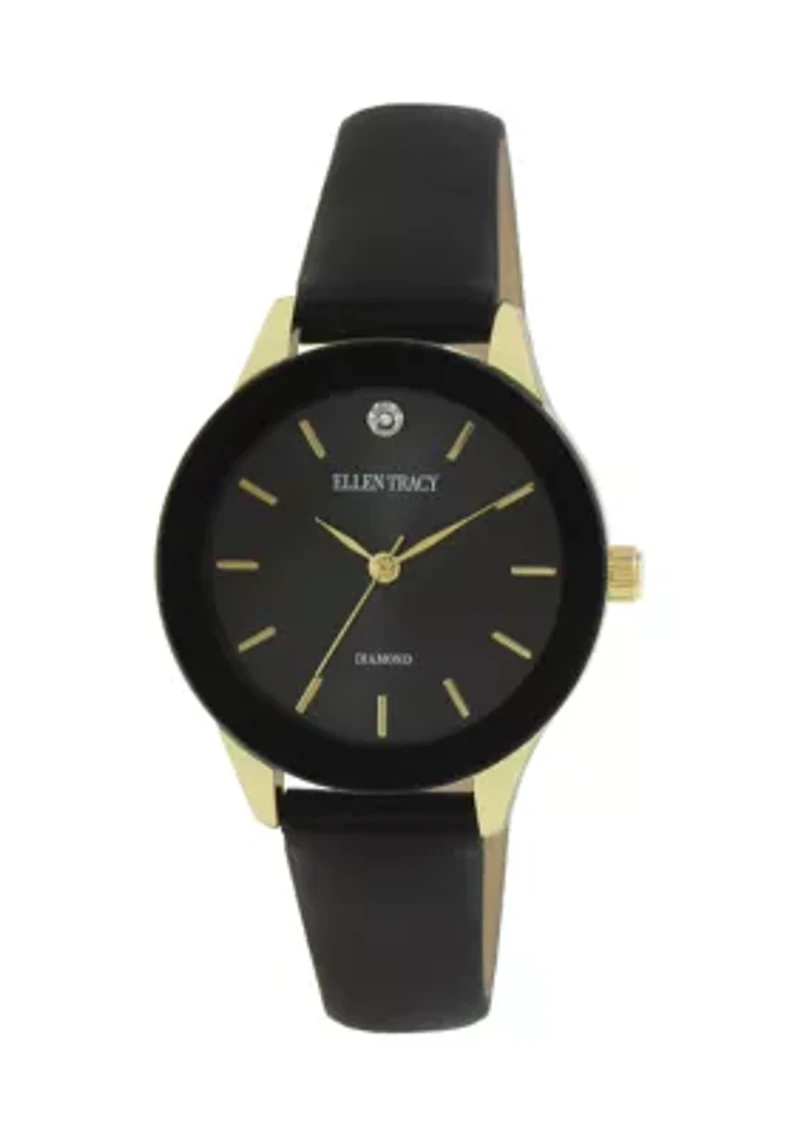Gold Tone Genuine Diamond Strap Watch
