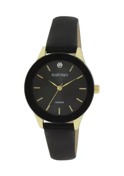 Gold Tone Genuine Diamond Strap Watch