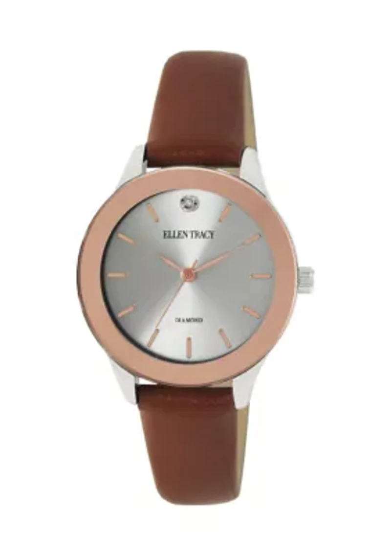 Two Tone Brown Strap Watch