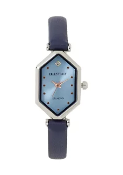 Silver Accent Blue Black Strap Watch