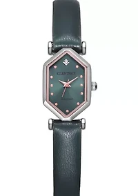 Silver Tone Genuine Diamond Dial Green Strap Watch