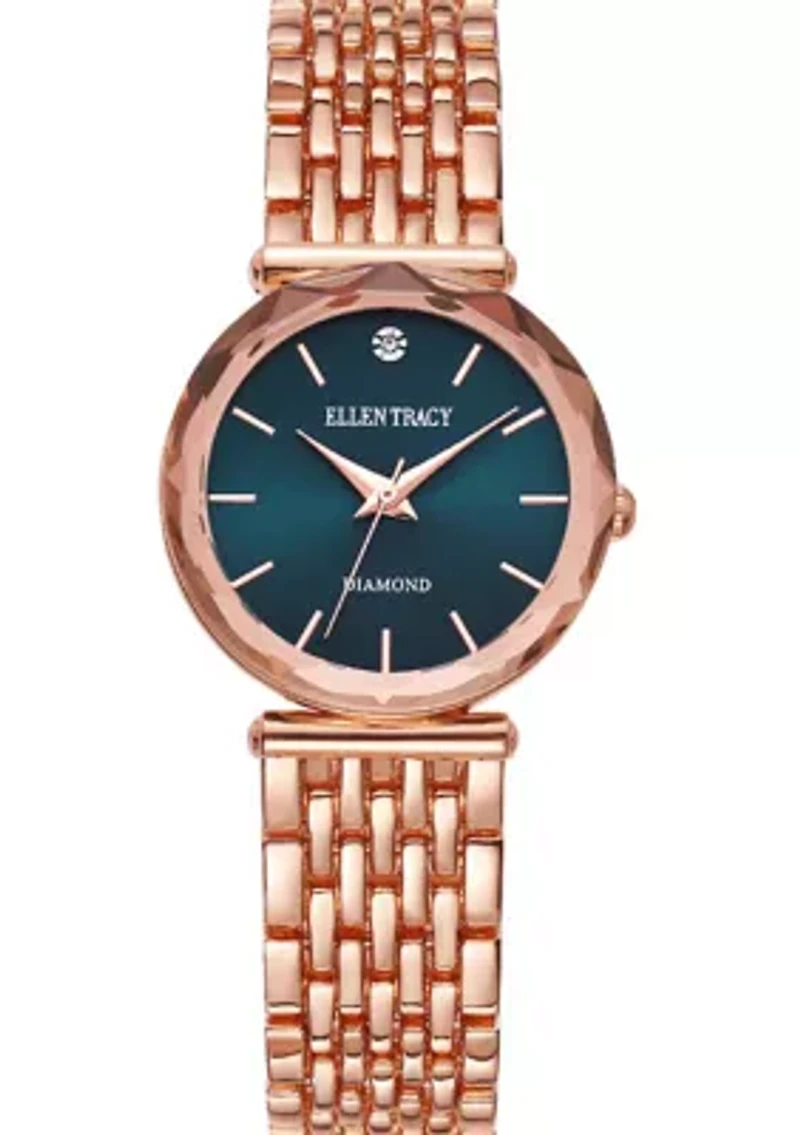 30 Millimeter Rose Gold Tone Faceted Bezel Bracelet Watch