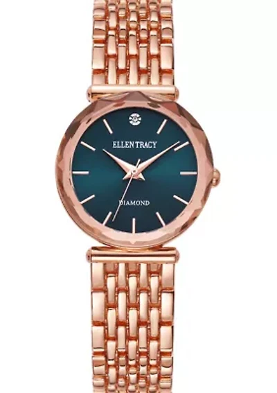 30 Millimeter Rose Gold Tone Faceted Bezel Bracelet Watch
